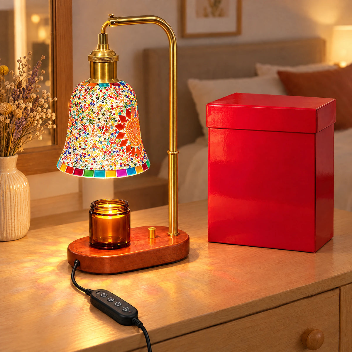 Mosaic Glass Candle Warmer Lamp - Oval Base with Timer Dimmer and Gift Box