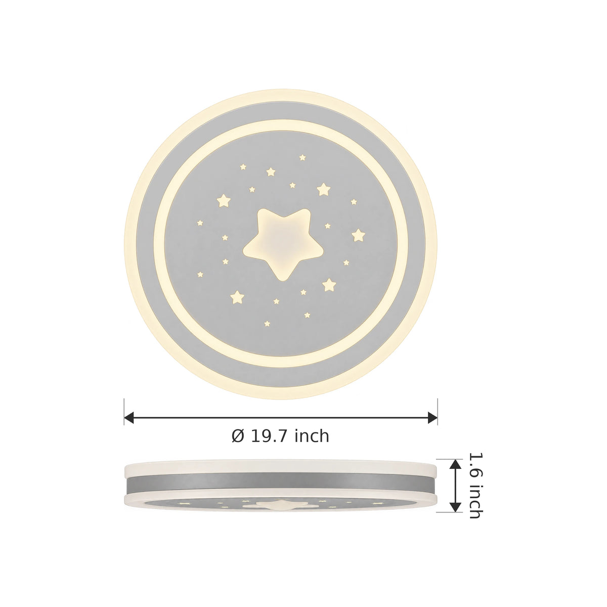 Star Flush Mount Ceiling Light, 19.69 in Round LED with Acrylic Shade - Dimensions
