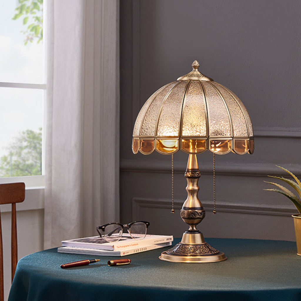 Luxury Gold Copper & Frosted Glass Table Lamp with Dual E26 Lights, Modern Bedside Accent Lamp for Living Room & Bedroom