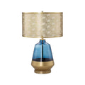 Luxury Blue Glass Table Lamp with Fabric Shade, E26 Modern Bedside Accent Lamp for Bedroom & Living Room, 110V
