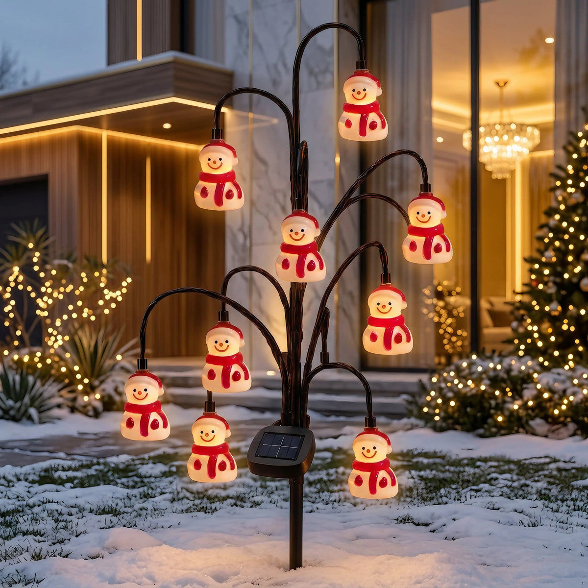 Solar Garden Lights Christmas Snowman Branch Tree Stake - Snowman Face Lights