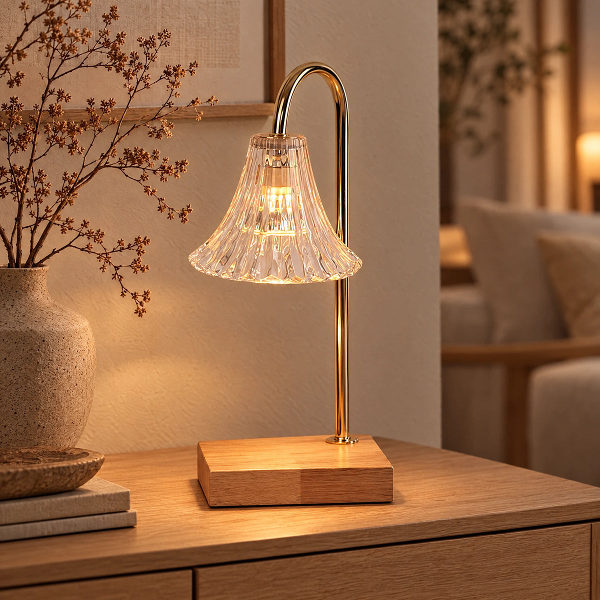 Candle Warmer Table Lamp with Glass Shade