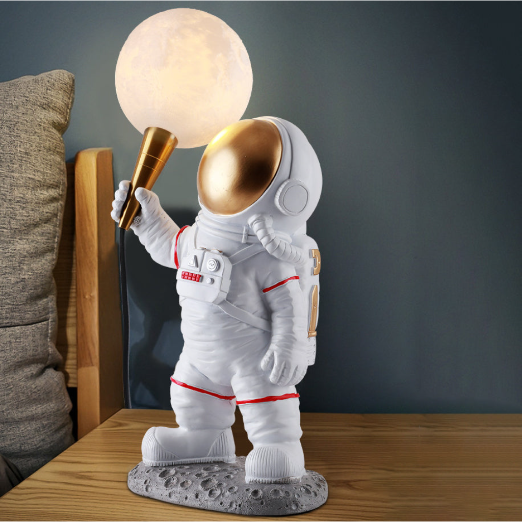 Modern Astronaut Resin Table & Wall Lamp – 3D Printed Moon Shade Accent Light