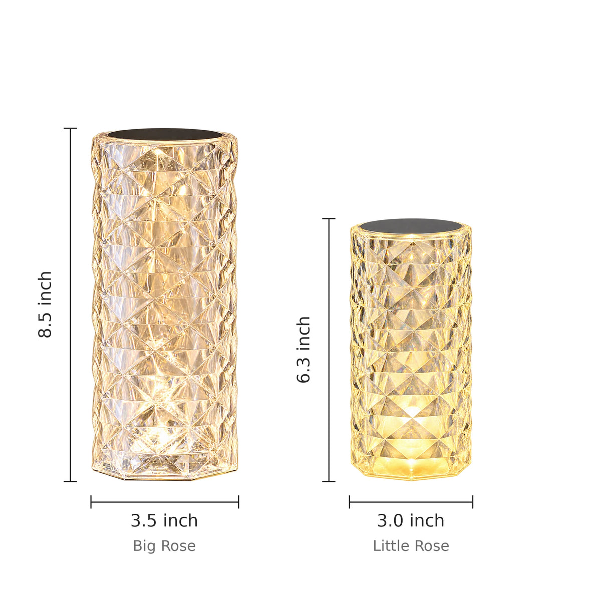Rose Touch Lamp dimensions - Big Rose and Little Rose