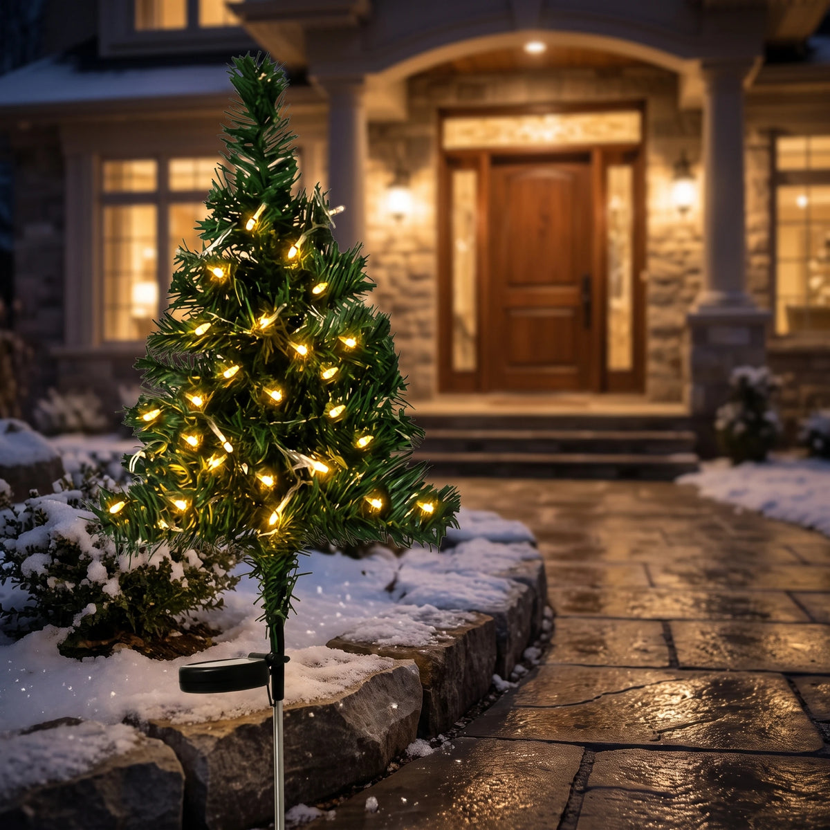 Solar Christmas Lights Tree Stakes, Stainless Steel — Basic 75cm Christmas tree heater