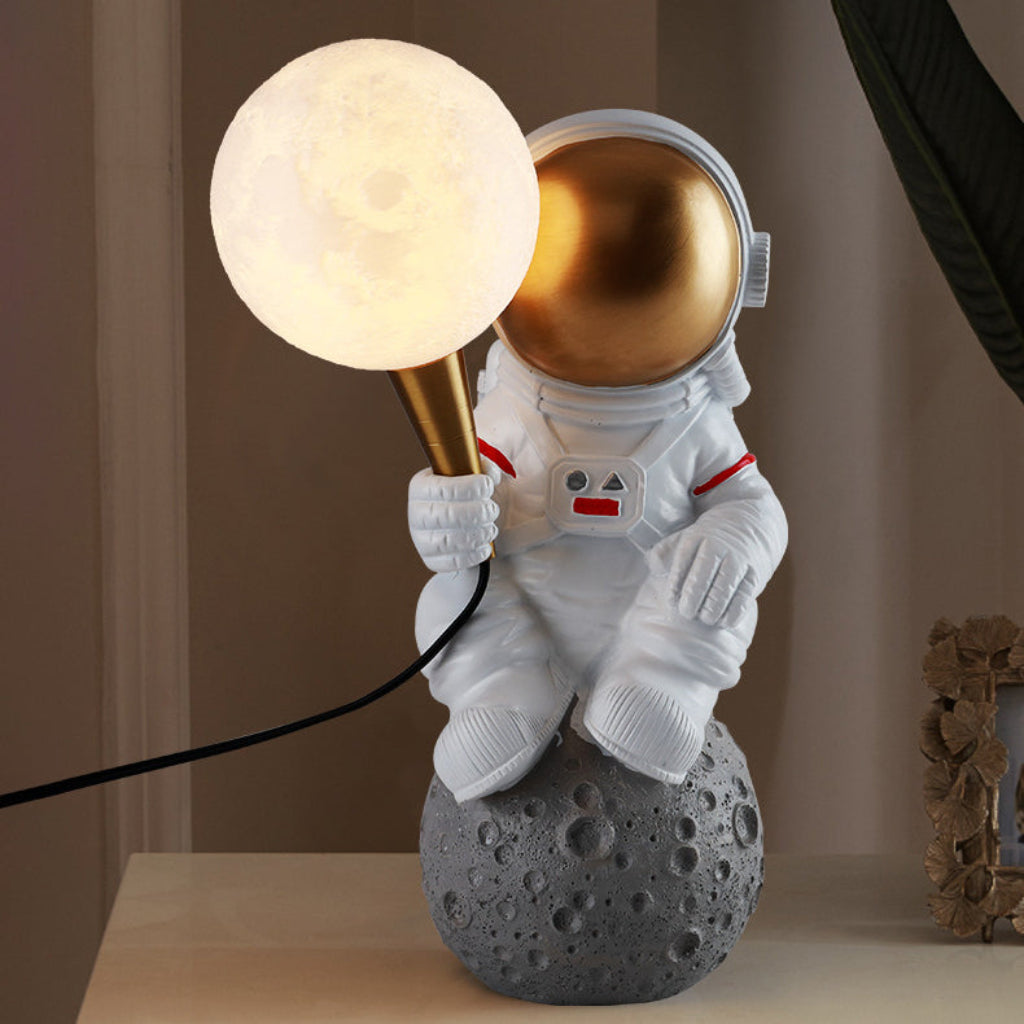 Modern Astronaut Resin Table & Wall Lamp – 3D Printed Moon Shade Accent Light