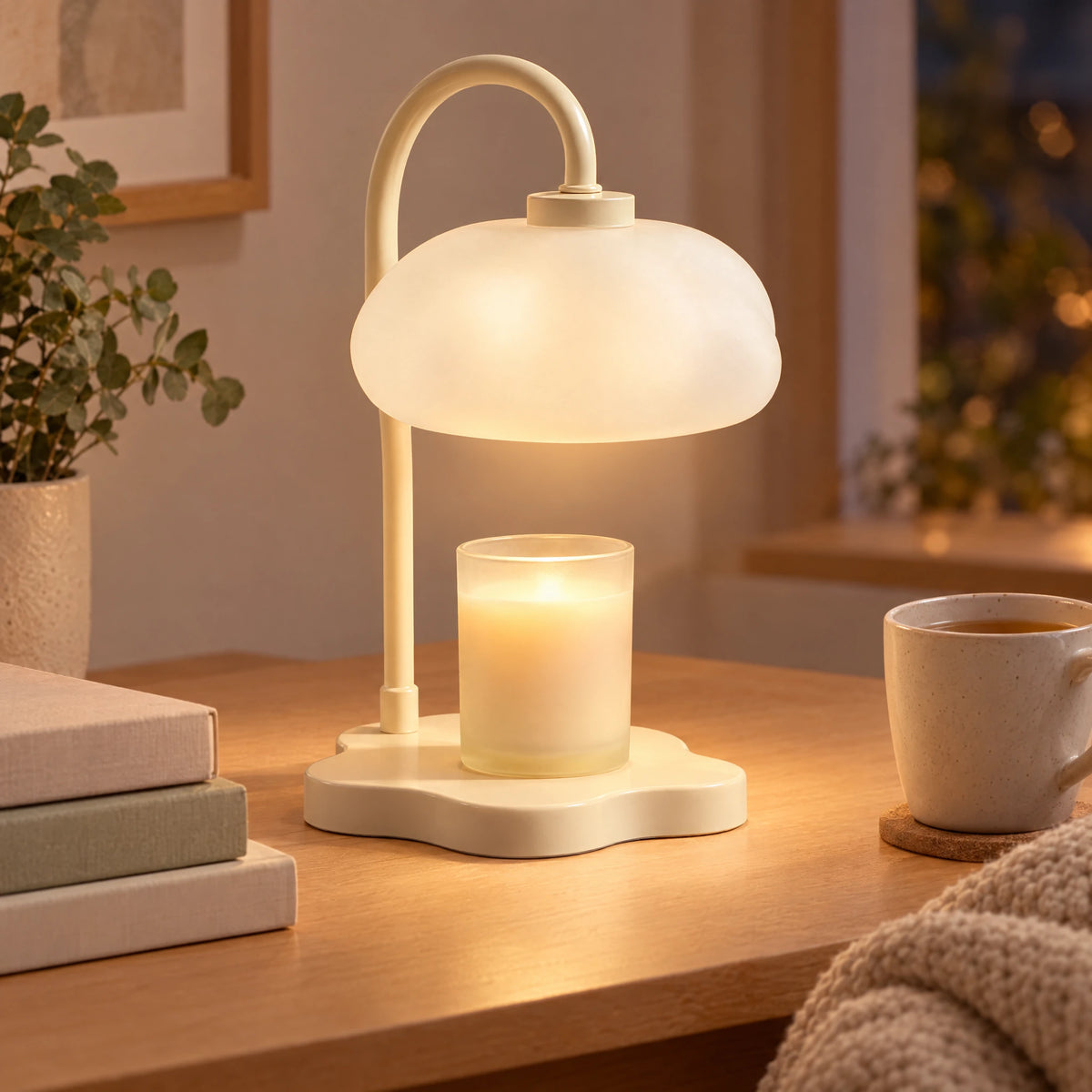 Cloud Candle Warmer Table Lamp - Frosted Shade with Candle