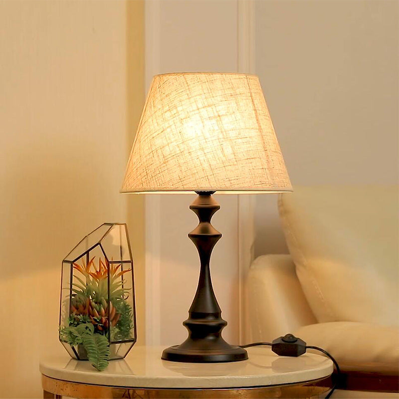 Modern European Style Bedside Table Lamp – Vintage Fabric Shade Night Light with US Plug & 110V Cord