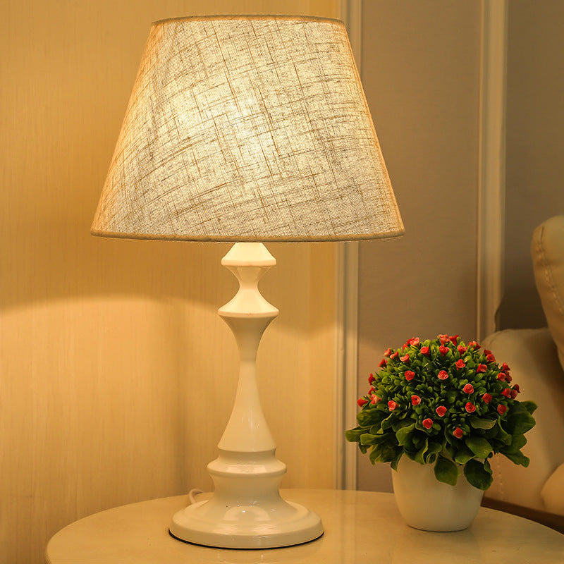 Modern European Style Bedside Table Lamp – Vintage Fabric Shade Night Light with US Plug & 110V Cord