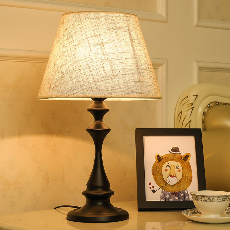 Modern European Style Bedside Table Lamp – Vintage Fabric Shade Night Light with US Plug & 110V Cord