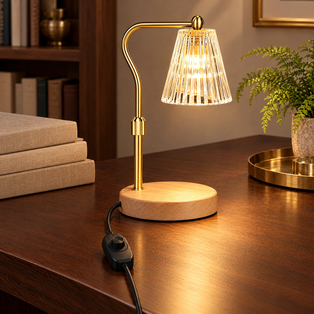 Ribbed Glass Candle Warmer Lamp - Stepless Rotary Dimmer
