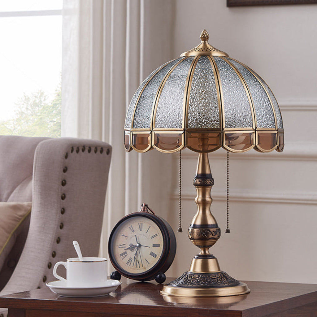 Luxury Gold Copper & Frosted Glass Table Lamp with Dual E26 Lights, Modern Bedside Accent Lamp for Living Room & Bedroom
