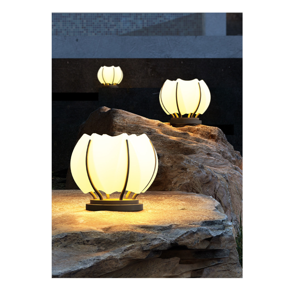 Solar Lotus Pillar Light Outdoor Garden Lamp – IP65 Waterproof Stainless Steel Landscape Post Light for Gate, Yard & Courtyard Velumoza