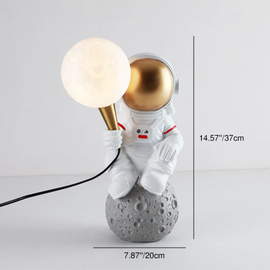 Modern Astronaut Resin Table & Wall Lamp – 3D Printed Moon Shade Accent Light