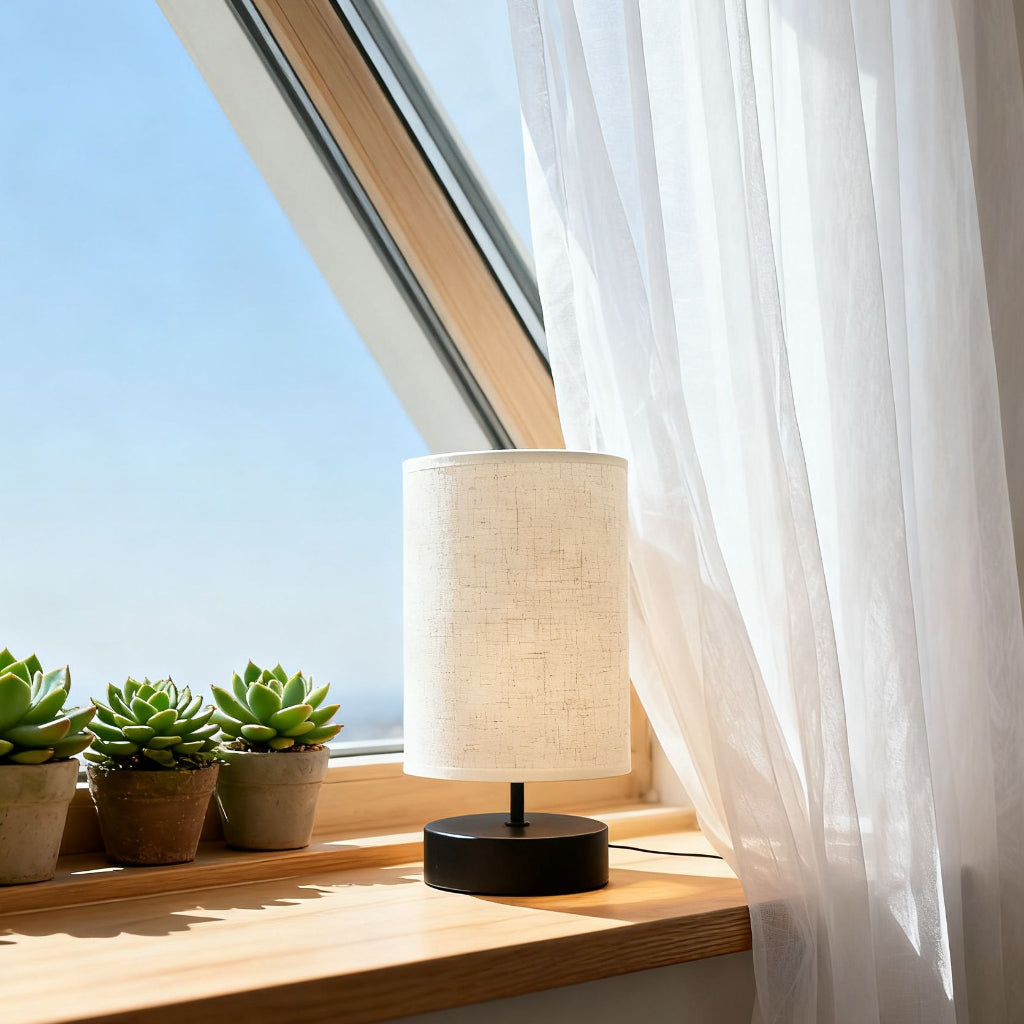 Nordic Fabric USB Table Lamp with 3-Color Dimming – Black or White Bedside Night Light Velumoza