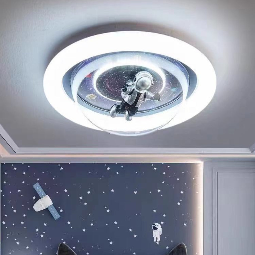 Modern 19.69-Inch 72W Cartoon Planet Astronaut LED Ceiling Light – Creative Space Theme Flush Mount Fixture for Kids’ Bedroom, Boys & Girls Room Velumoza