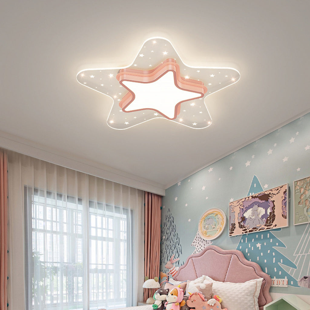 Nordic Kids LED Ceiling Light – Star & Heart Three-Color Bedroom Fixture in Blue, Pink & Gold Velumoza