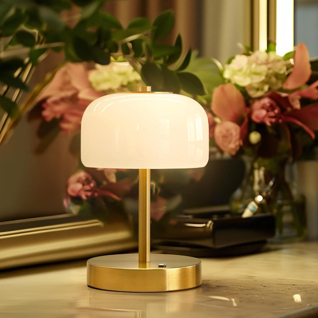 Nordic Glass Table Lamp with Copper Base – 5V LED Bedside Ambient Light for Bedroom Velumoza