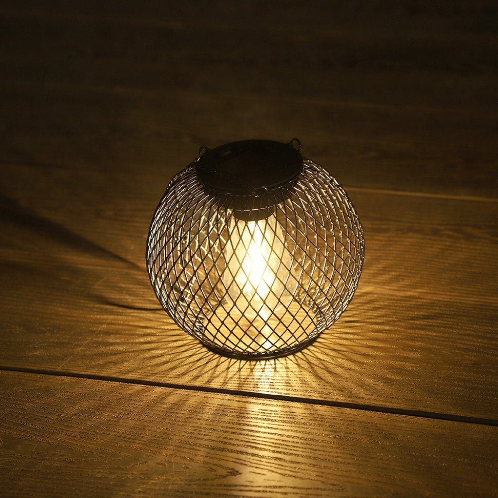 Solar Outdoor Hanging Lantern – Black Iron Mesh LED Chandelier for Garden, Patio, Balcony & Courtyard Decoration