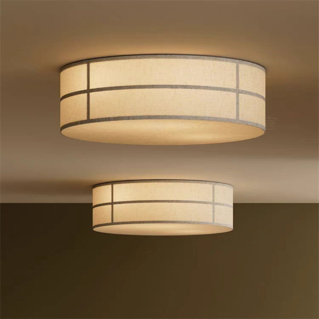 Hashira Wabi-Sabi Linen Ceiling Light – 3-Light Round LED Fixture for Bedroom & Living Room, 110V
