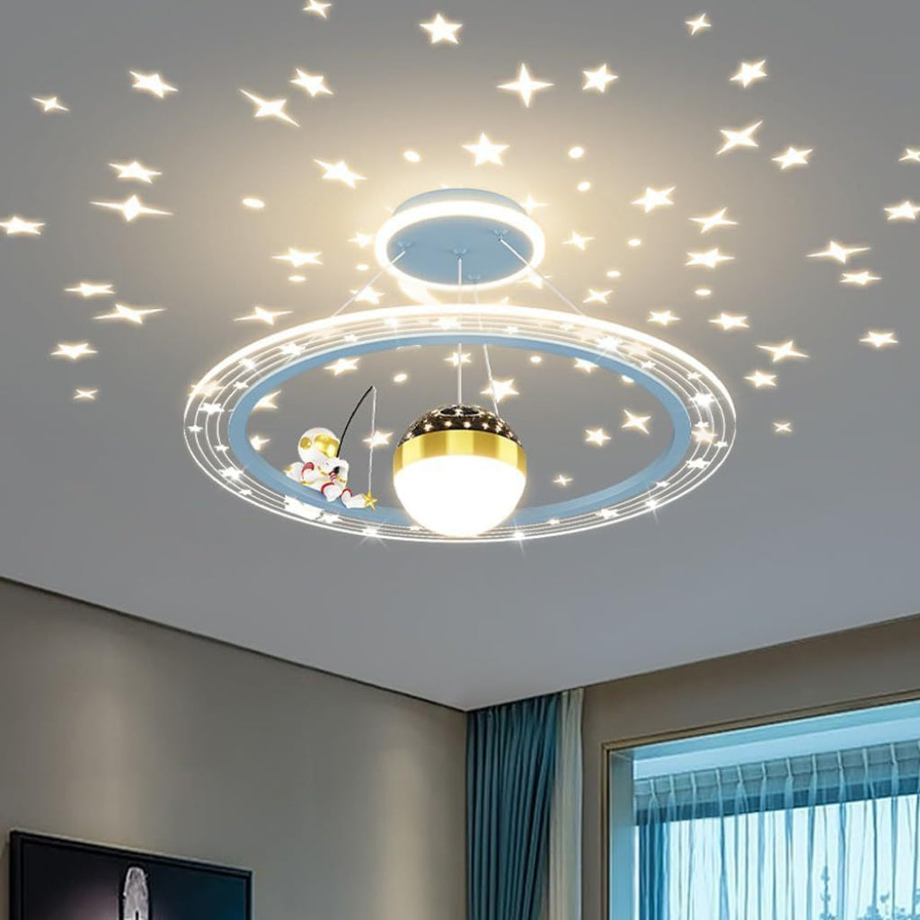 19.69 in Astronaut Space LED Ceiling Light – Modern Nordic Dimmable Kids Room Fixture in Blue, Pink & White – 110V Velumoza