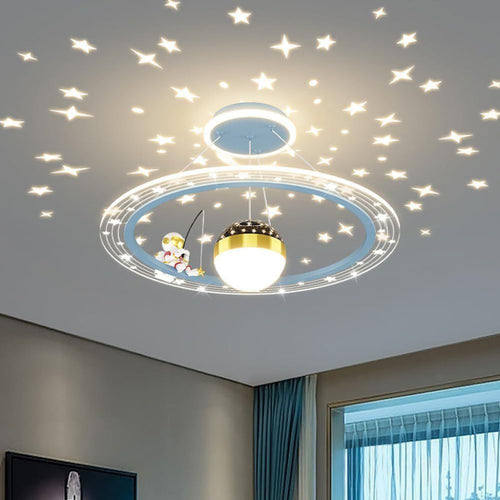 19.69 in Astronaut Space LED Ceiling Light – Modern Nordic Dimmable Kids Room Fixture in Blue, Pink & White – 110V Velumoza