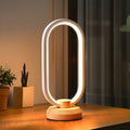 Modern Oval LED Table Lamp with Solid Wood Base – USB Bedside Ambient Light Velumoza