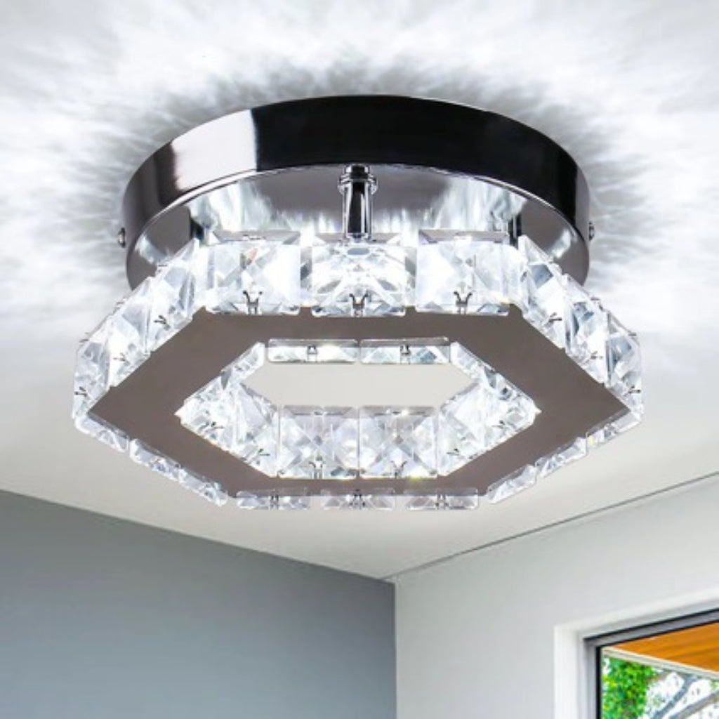 Modern Crystal LED Ceiling Light – 12W Low-Profile Flush Mount Fixture for Hallway, Foyer & Bedroom, 110V
