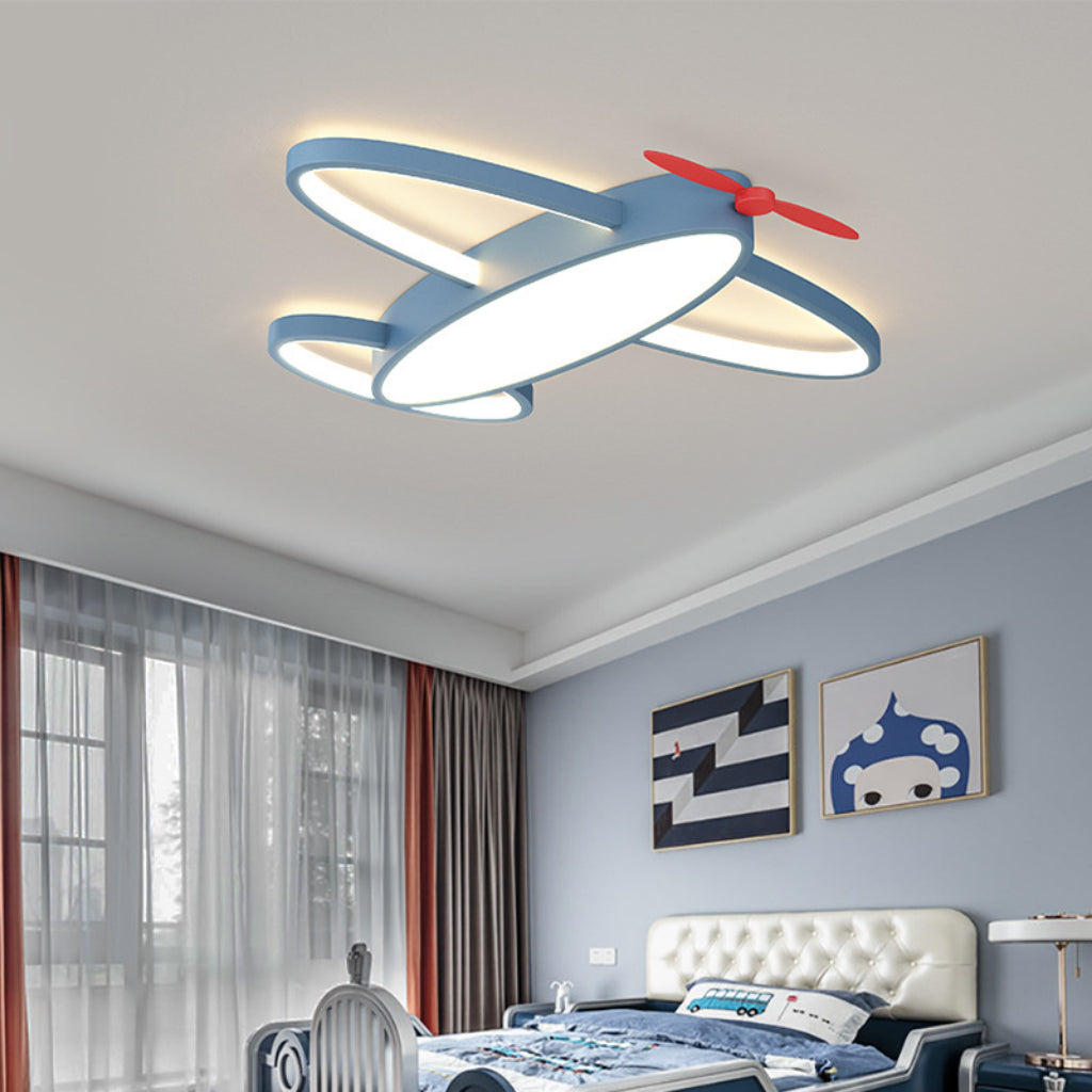 Creative Airplane LED Ceiling Light – 23.62 in Blue Kids Bedroom Three-Color Ceiling Fixture Velumoza