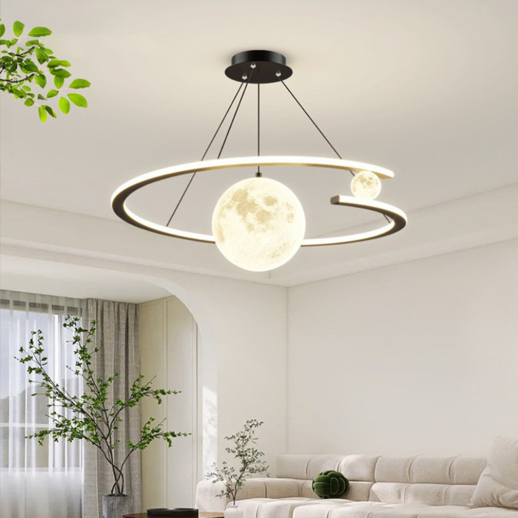 Nordic Moon LED Chandelier – Modern Cream Style 23.62-Inch & 31.50-Inch Pendant Ceiling Light for Bedroom, Dining Room & Living Room