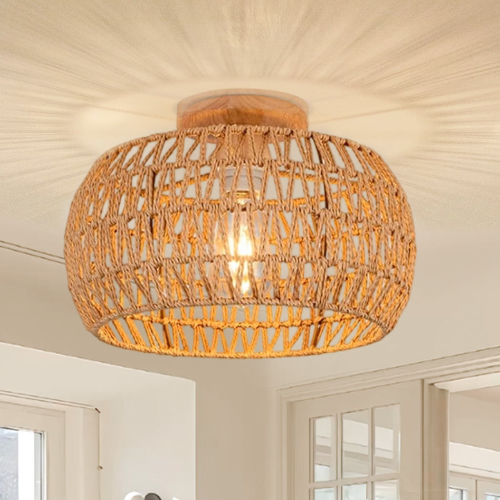 Bohemian Rattan Pendant Light – Handwoven Vine Ceiling Fixture for Living Room, Dining Room & Entryway