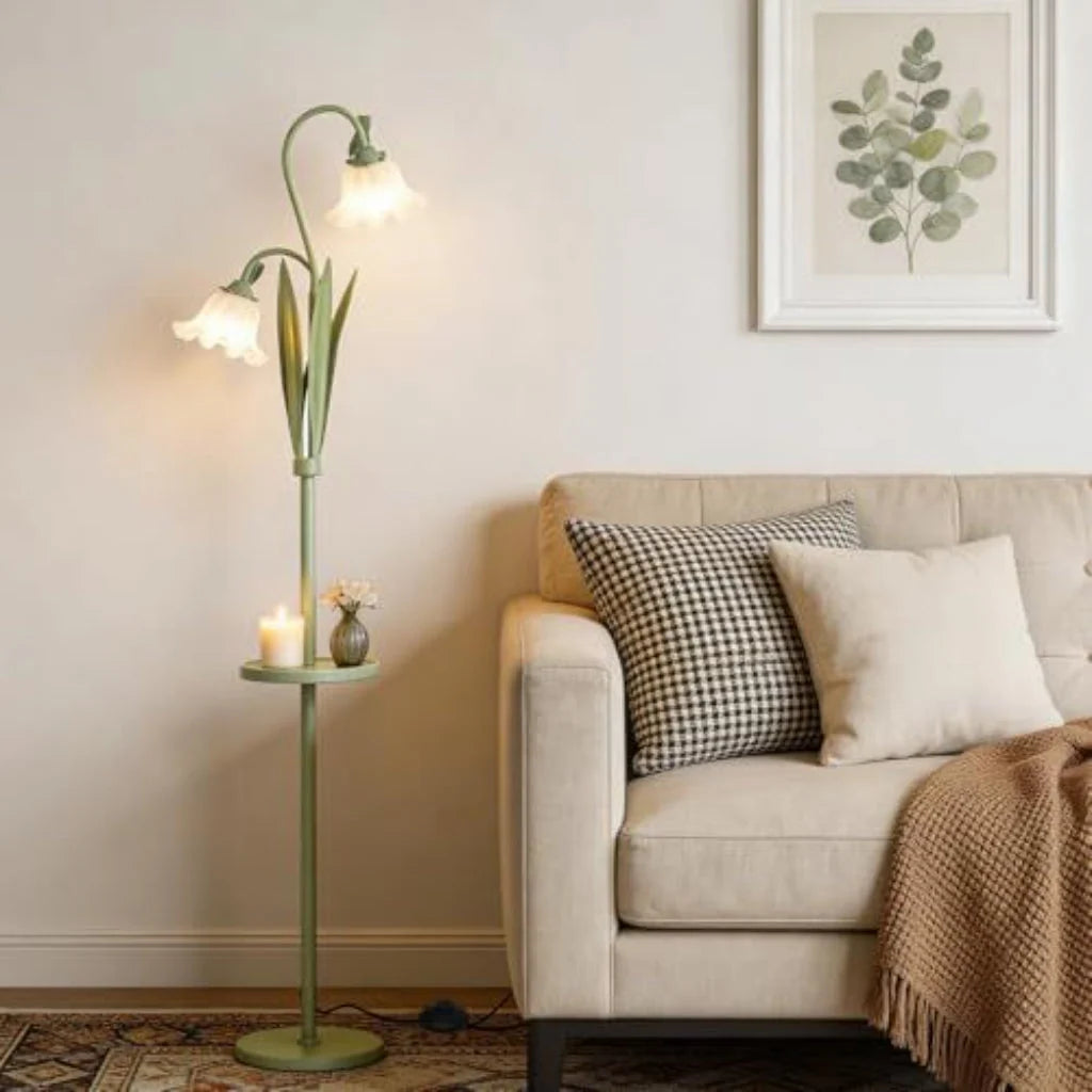 Lily of the Valley Flower Floor Lamp with Tray Table & Foot Switch Velumoza