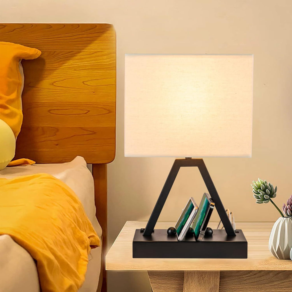 Modern Touch Bedside Table Lamp with USB-A + USB-C Charging, 3-Way Dimming & Fabric Shade Velumoza