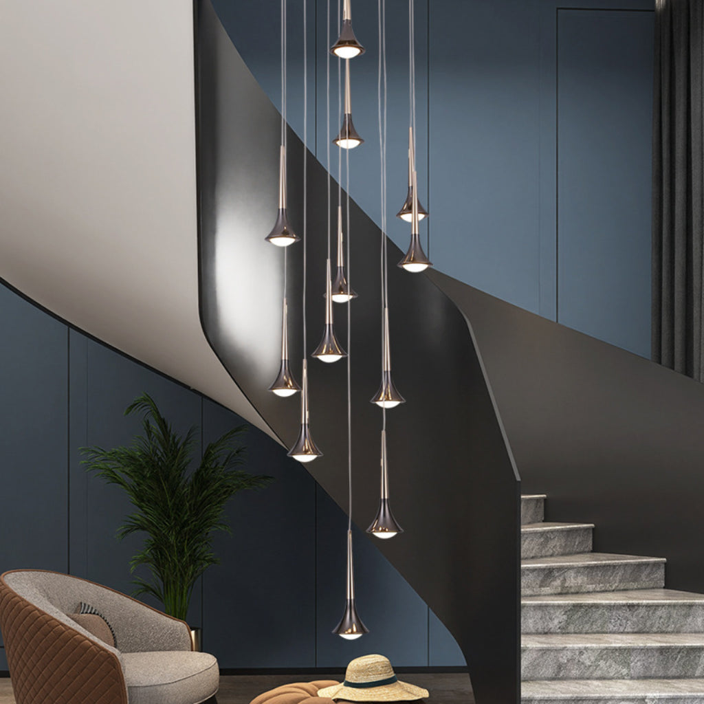 Modern Nordic Long Horn LED Pendant Light – 110V Slim Meteor Hanging Chandelier for Staircase, Dining Room, Kitchen Island & Commercial Spaces Velumoza