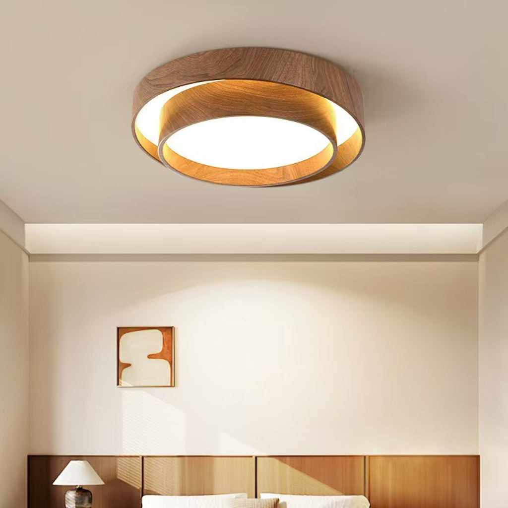 Japanese Modern LED Ceiling Light – Wood Grain Acrylic Flush Mount with Dimmable Three-Color Lighting