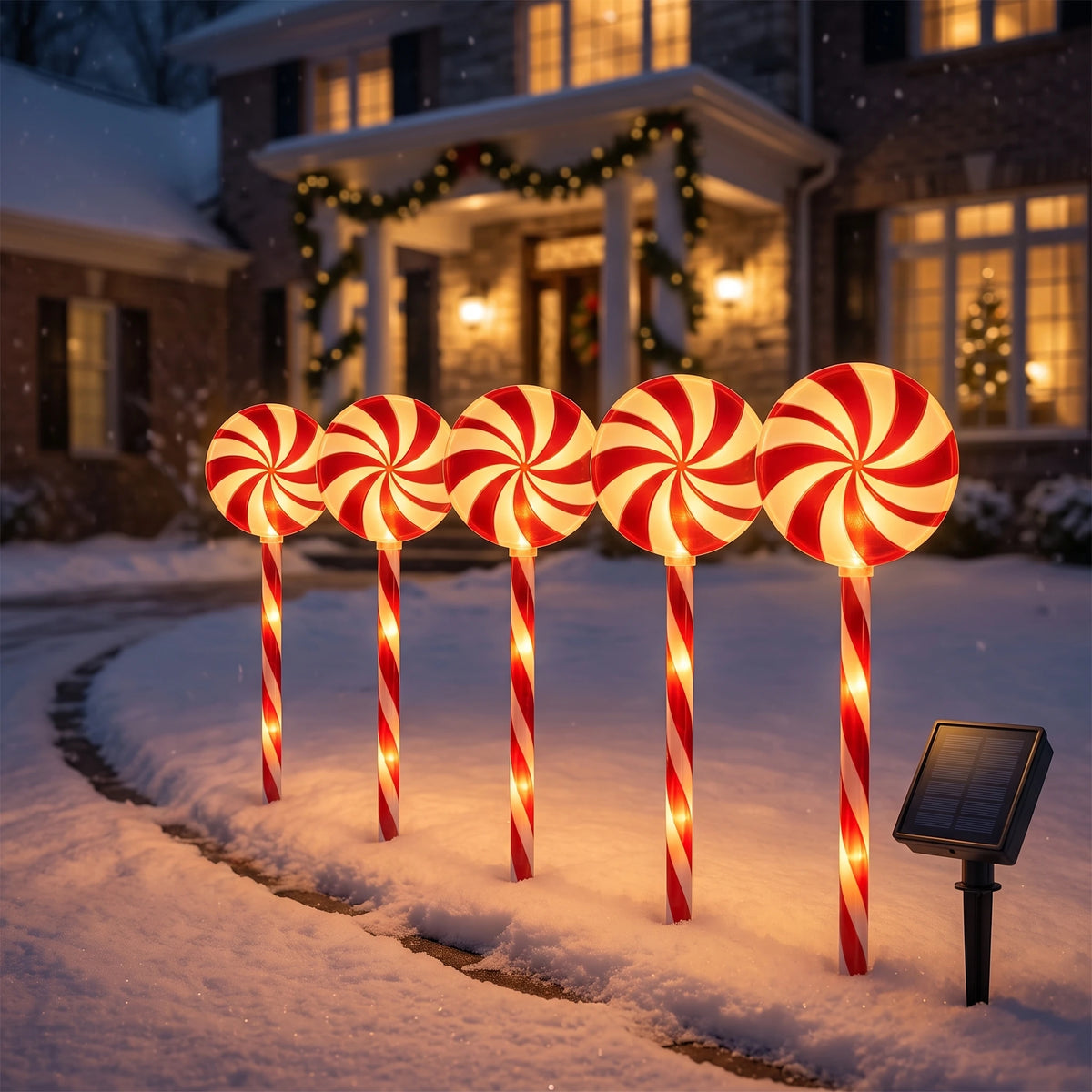 Solar Powered Christmas Lights Candy Cane Stakes - Lollipop 2