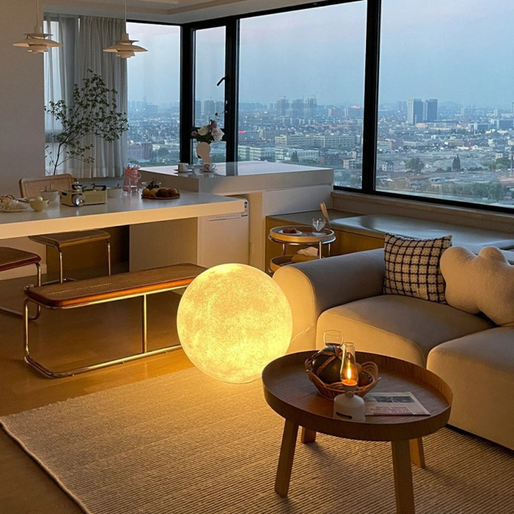 Modern Moon Floor Lamp, Warm White LED Resin Standing Lamp, 110V US Plug, Minimalist Ambient Floor Light for Living Room & Bedroom