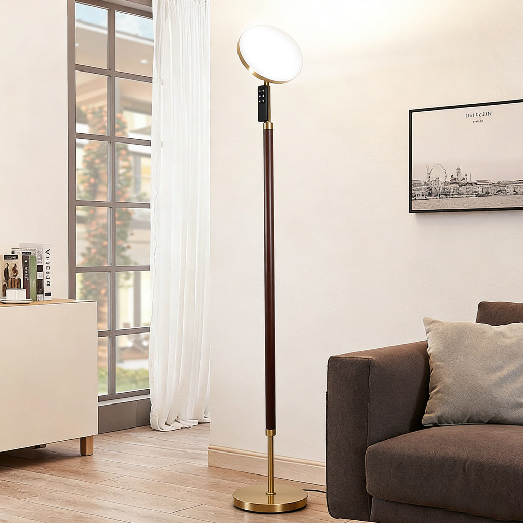 Modern Solid Wood LED Floor Lamp with Remote Control, Dimmable 30W Uplight, 110V US Plug, Acrylic Shade for Living Room & Bedroom