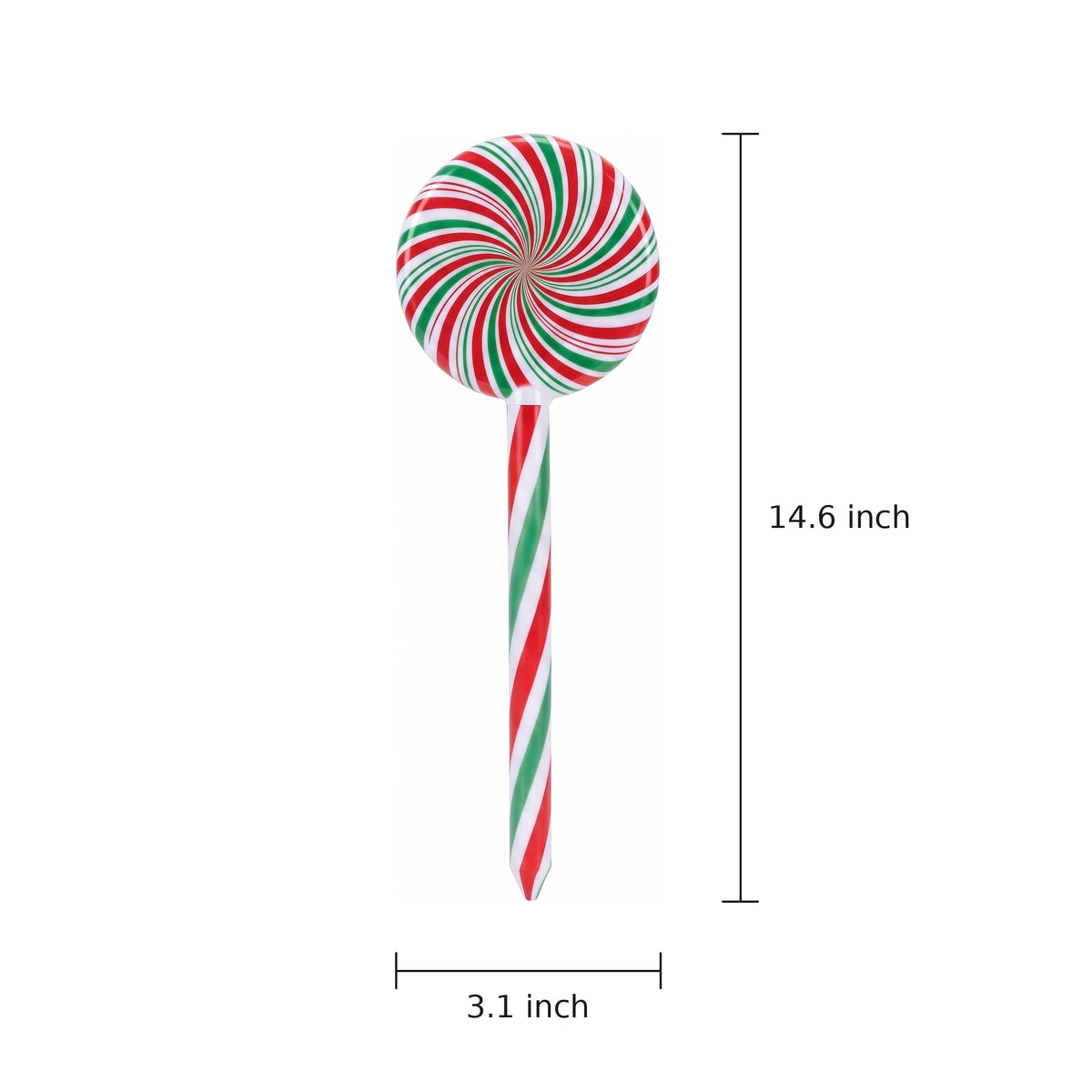 Solar Candy Cane Stakes, 6 Designs — Product dimensions in inches