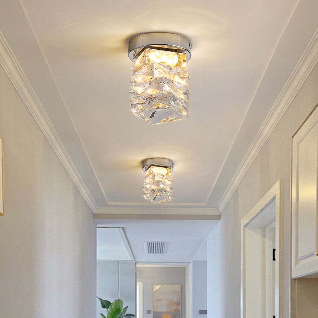 Modern Crystal LED Ceiling Light – Chrome Nordic Flush Mount for Hallway, Entryway & Balcony, 110V