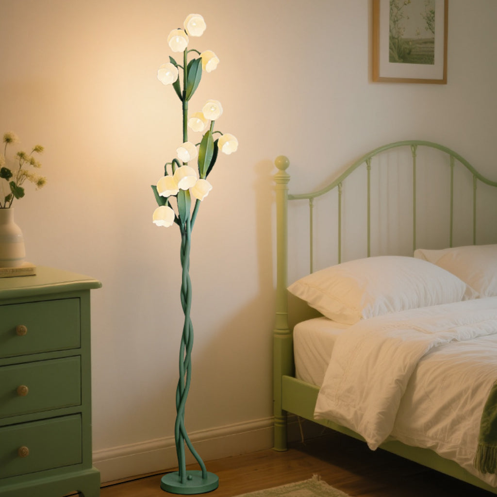 Vintage Lily of the Valley Floor Lamp, Warm White LED Standing Lamp, USB Powered, Acrylic Flower Floor Light
