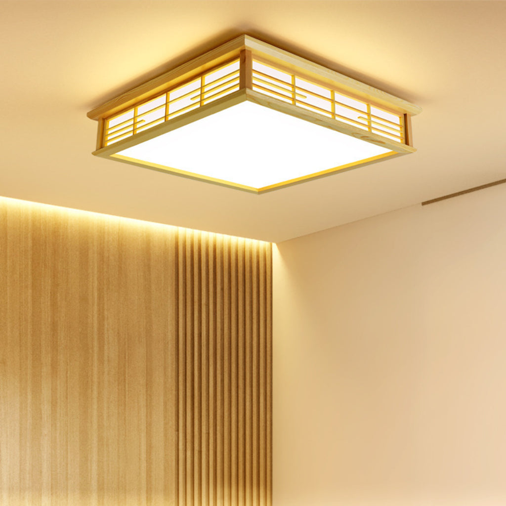 Japanese Wood LED Ceiling Light – Modern Minimalist Flush Mount, Dimmable 110V Ceiling Fixture