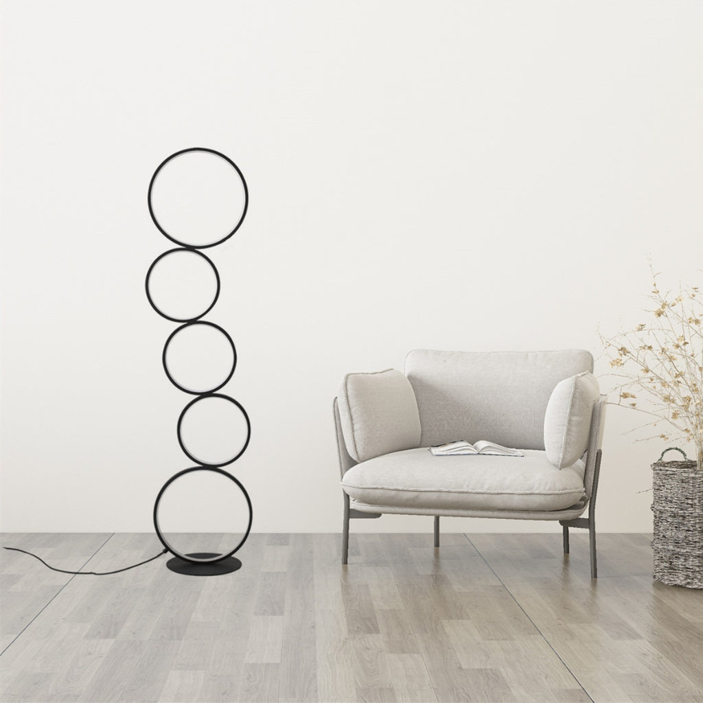 Modern LED Ring Floor Lamp with Touch Dimming, Minimalist Standing Lamp for Living Room, Bedroom & Office, US Plug, 110V