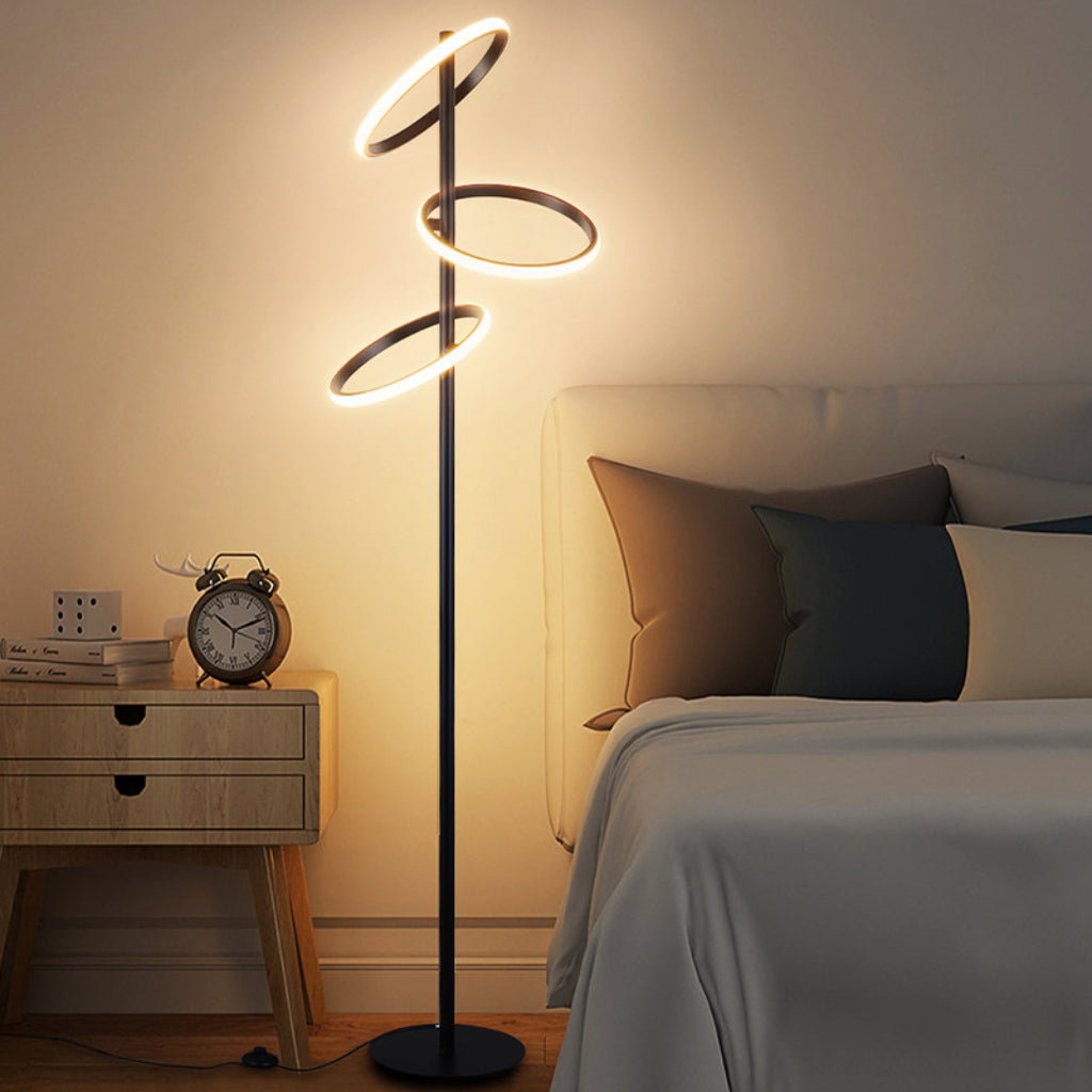 Modern Black LED Ring Floor Lamp, 30W Dimmable Standing Lamp with Rotatable Acrylic Ring