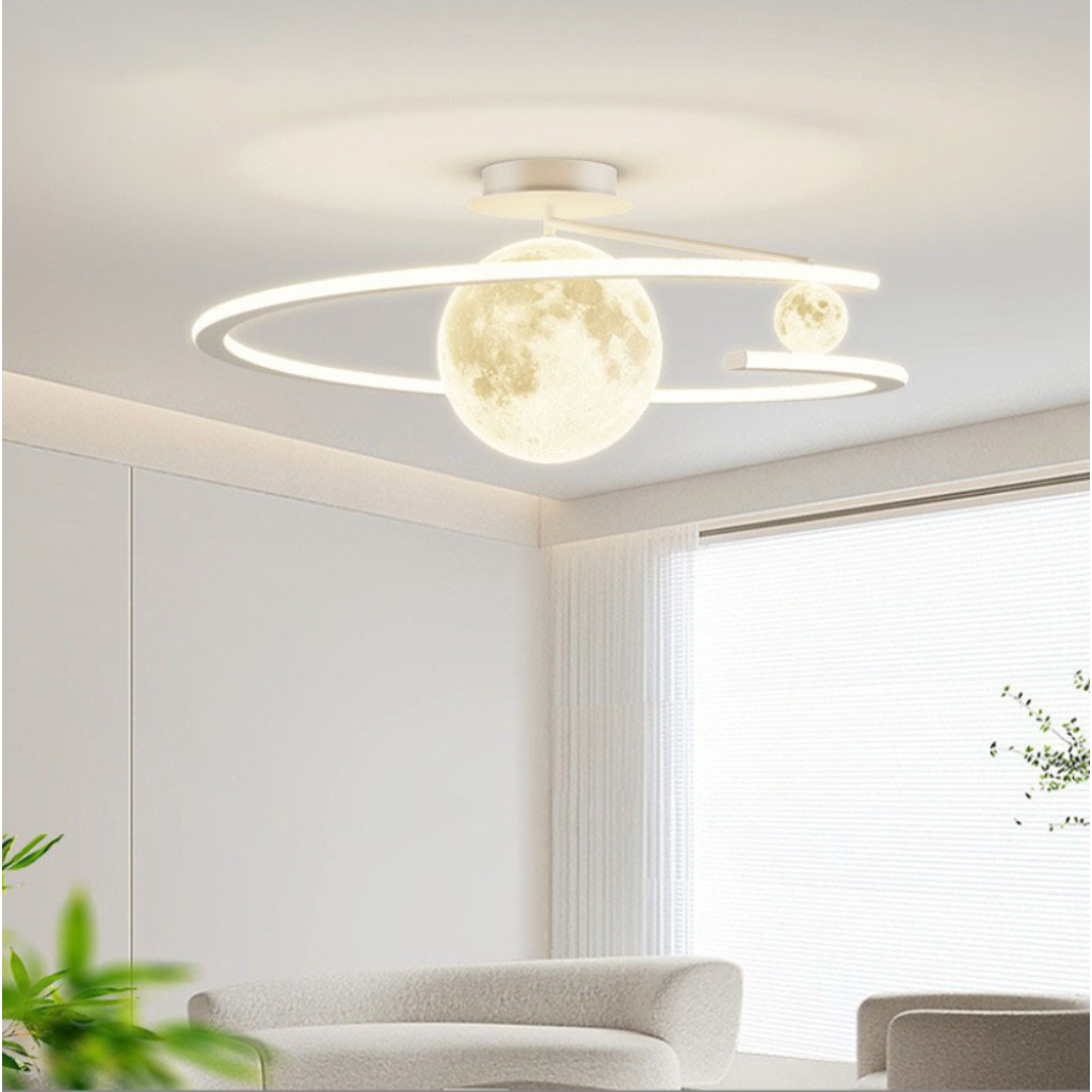 Nordic Moon LED Chandelier – Modern Cream Style 23.62-Inch & 31.50-Inch Pendant Ceiling Light for Bedroom, Dining Room & Living Room