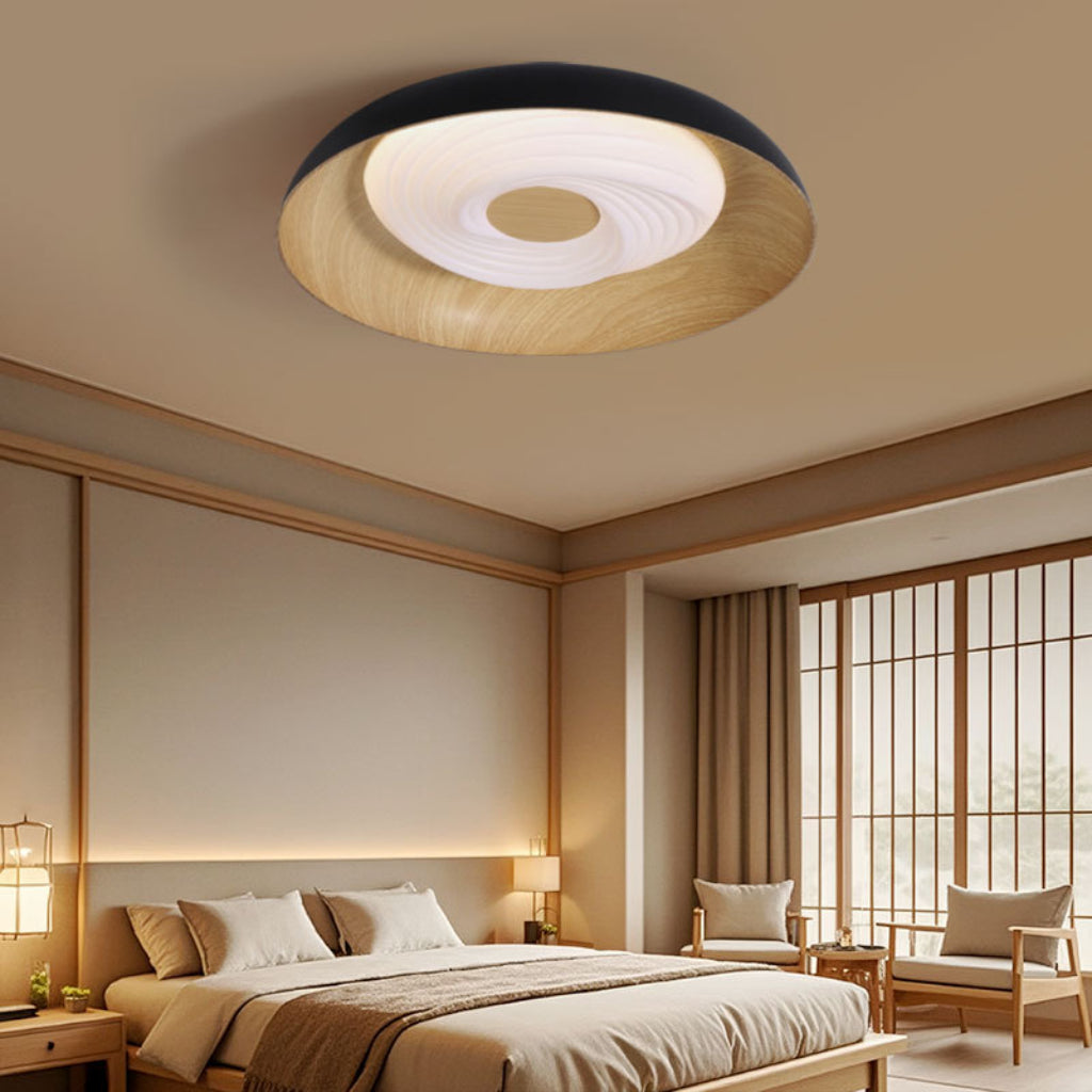 Modern Japanese Wood Grain LED Ceiling Light – 24W 18.90" Square Flush Mount, Dimmable Remote Control, 110V