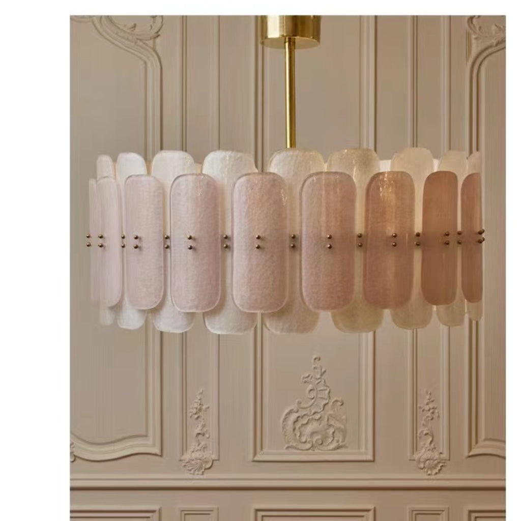 French Murano Glass Chandelier – Luxury Pink Glass Pendant Light with Gold or Chrome E14 Frame for Living Room, Dining Room & Bedroom Velumoza