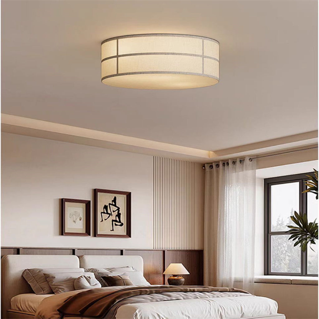 Hashira Wabi-Sabi Linen Ceiling Light – 3-Light Round LED Fixture for Bedroom & Living Room, 110V