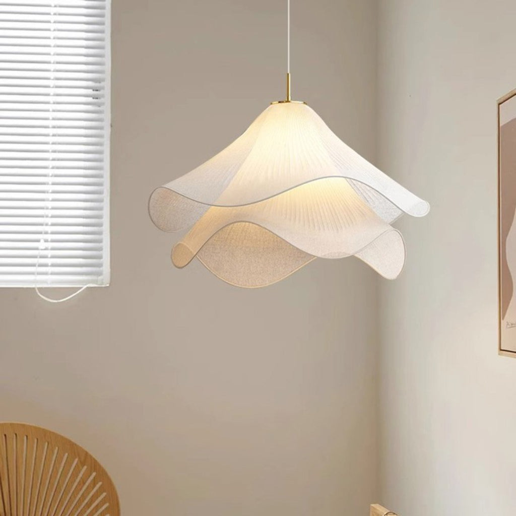 Nordic Cream Fabric Pendant Chandelier – Light Luxury French Style Warm Hanging Ceiling Light for Bedroom, Living Room & Dining Room – 15.75-Inch to 23.62-Inch Velumoza