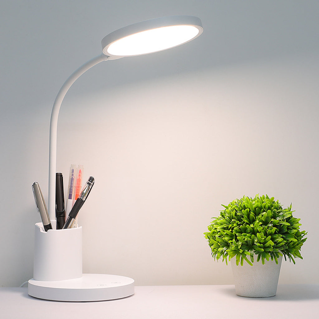 10W Modern LED Desk Lamp with Pen Holder, Touch Control, Eye Protection and USB Charging Velumoza